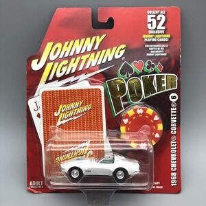 Johnny Lightning Poker 1968 Chevrolet Corvette White Diecast 1/64 w/ Poker‎ Chip